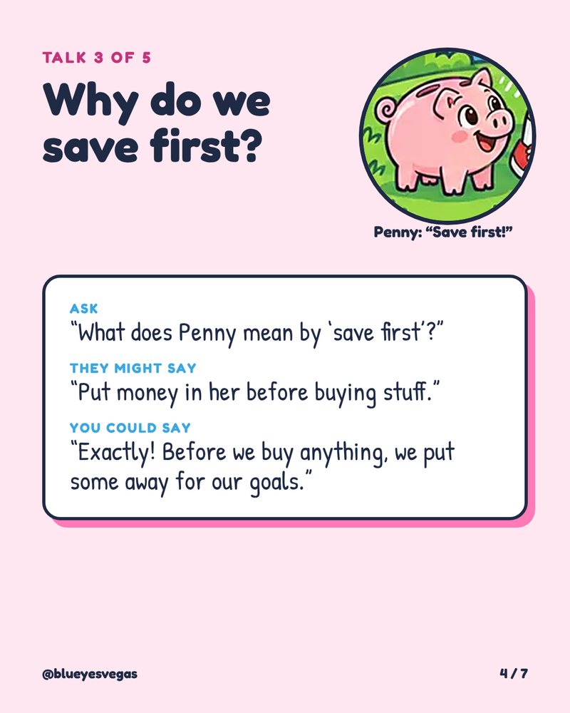 Talk 3: Why do we save first? Before we buy anything, we put some away for our goals